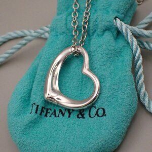 TIFFANY & CO. Open Heart 22mm Chain Necklace Ag 925 Elsa Peretti Silver 02YH718